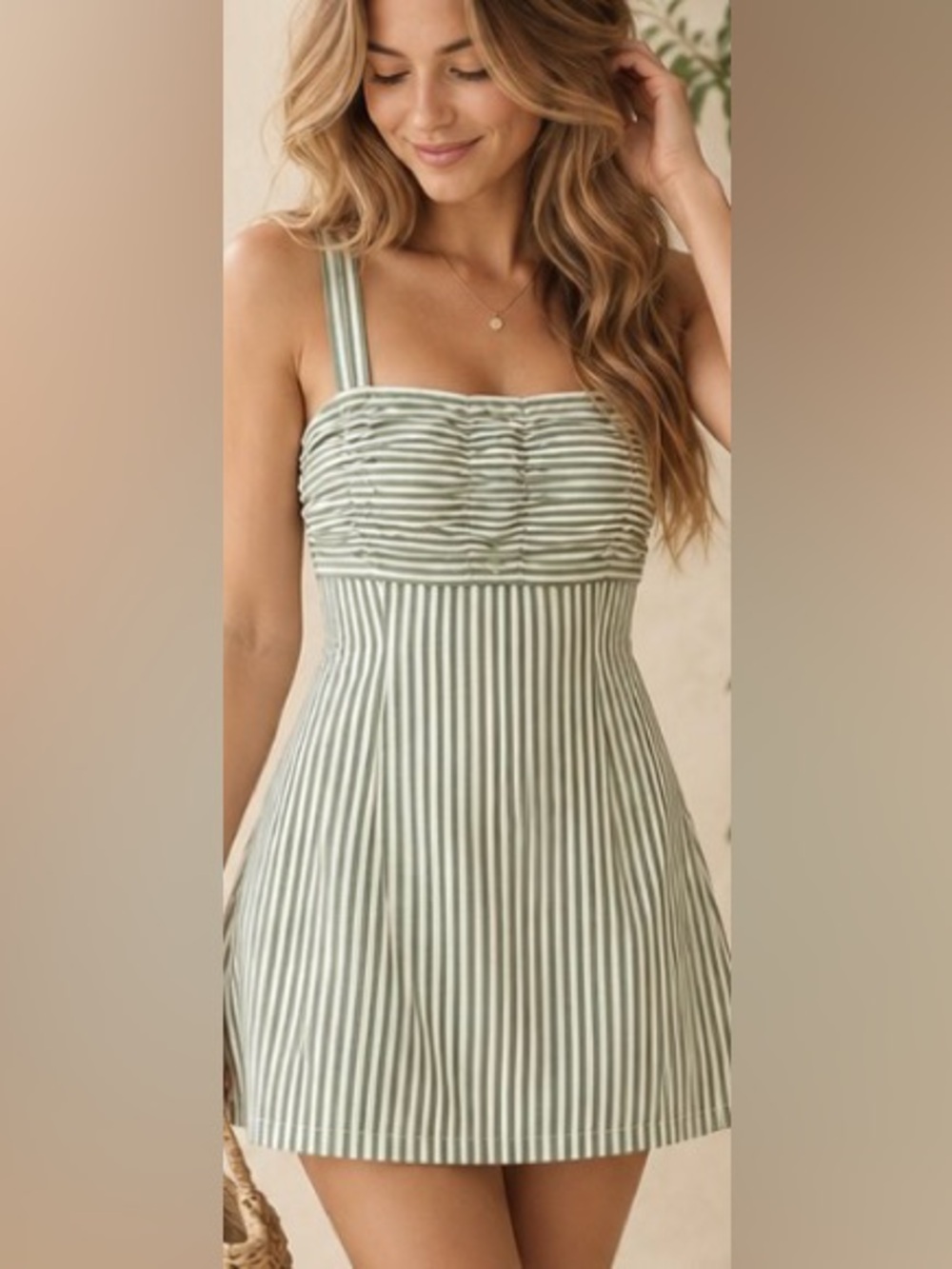 Abercrombie & Fitch Green & White Striped Romper Dress – Size Small